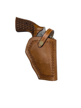 leather holster for S&W model 67 tan color front view shell tooled second view