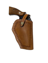 leather holster for S&W model 58 tan color front view shell tooled