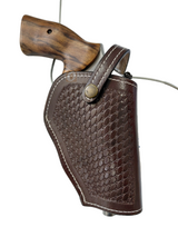 leather holster S&W mountain gun 686 basket tooled brown color front view