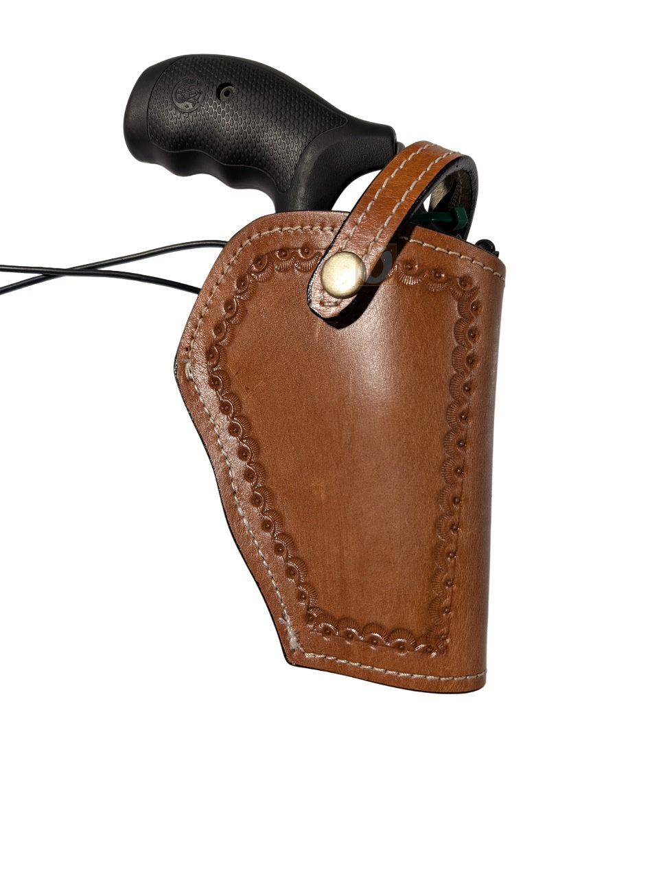S&W model 69 leather holster tan color front view shell tooled