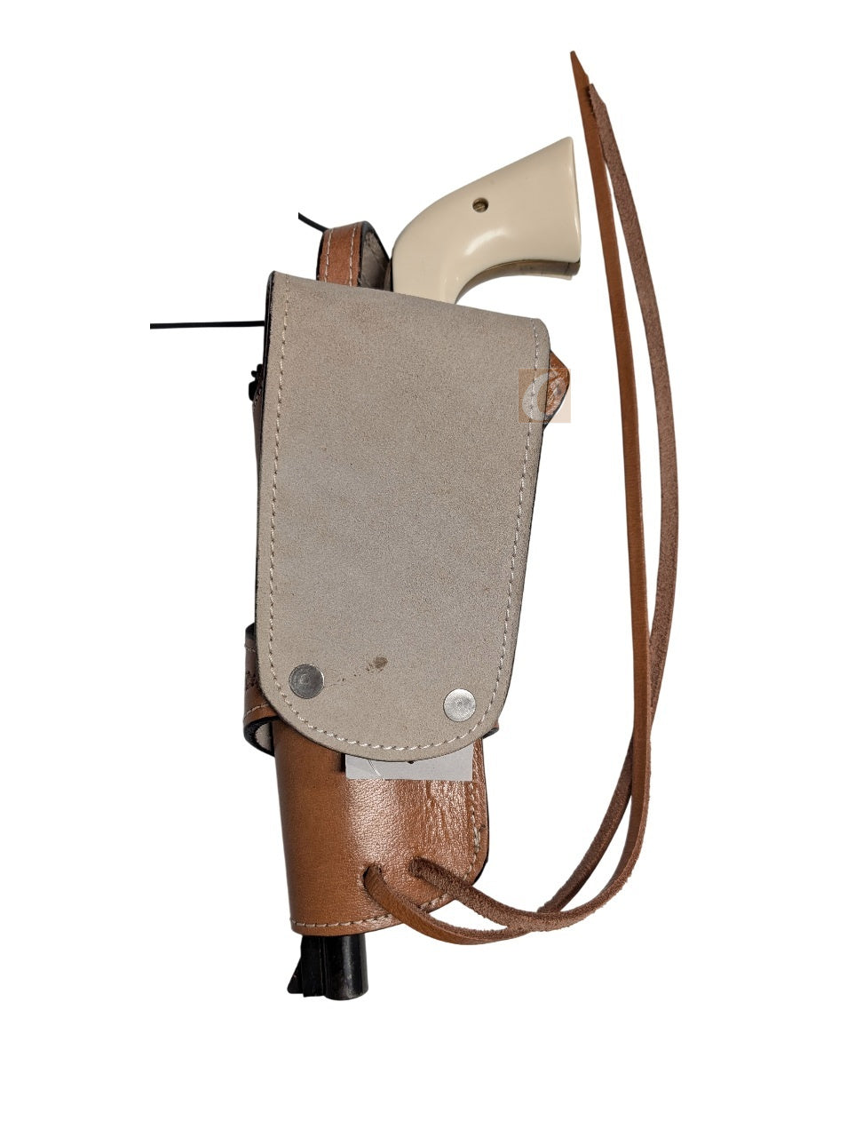 uberti cattleman 357 leather holster back view tan color spikes tooled
