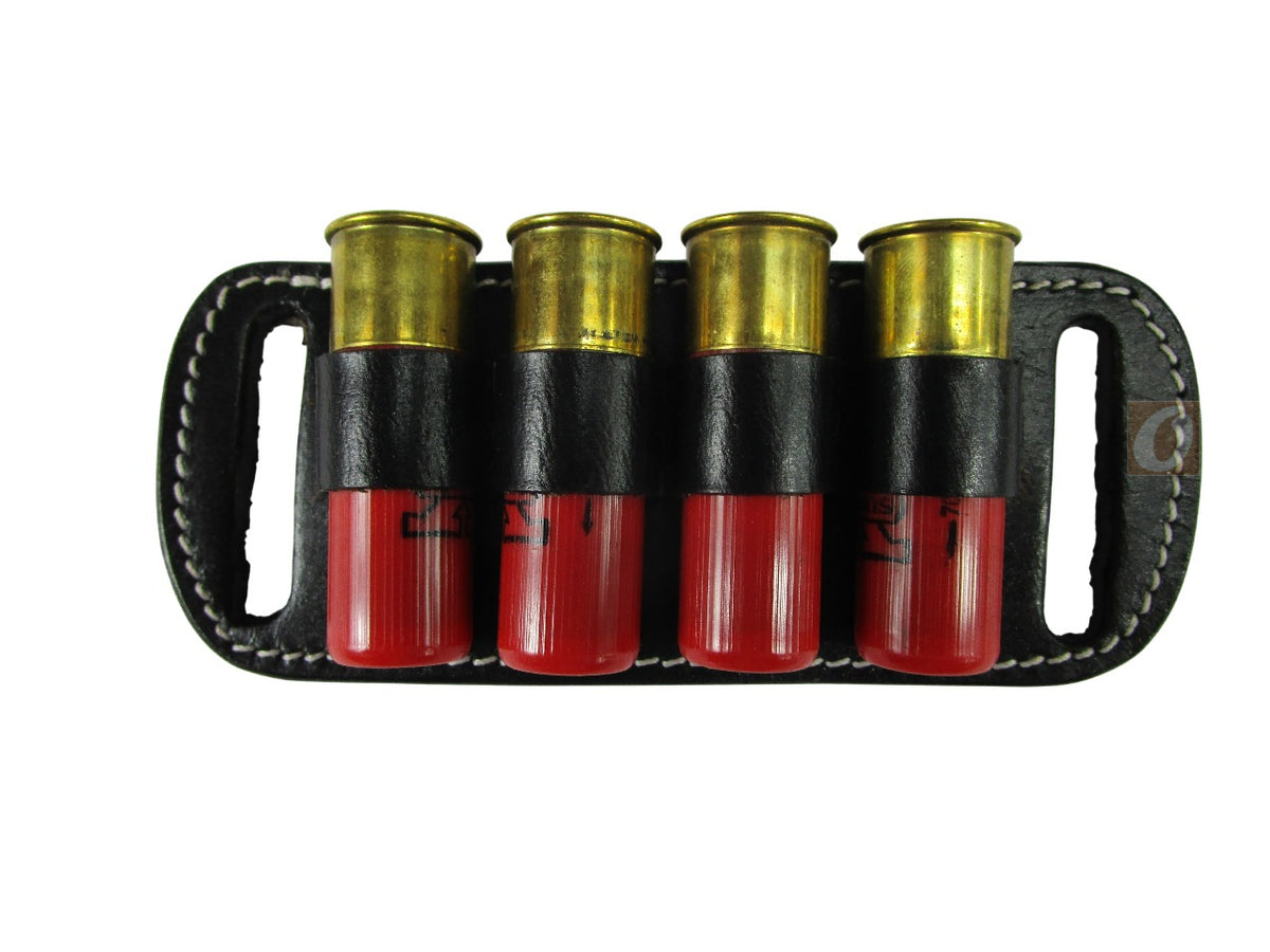 leather ammo holder brown color 12 g closeup view