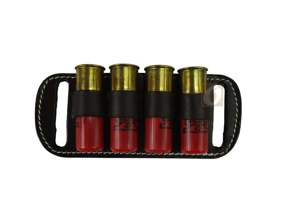 leather ammo holder brown color 12 g closeup view