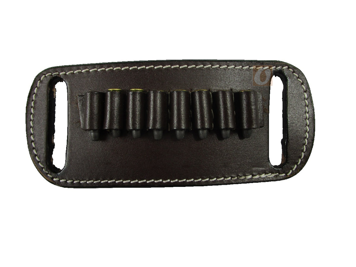 leather ammo holder brown color 22 lr closeup view
