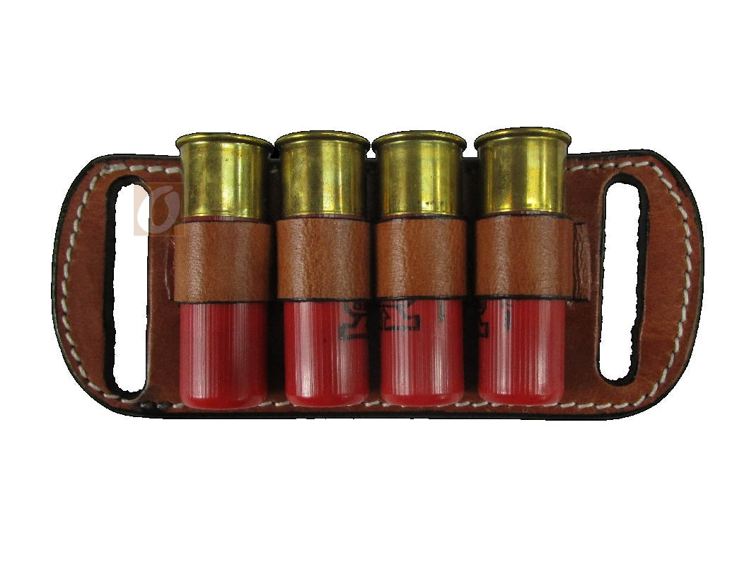 leather ammo holder tan color 12 g front view
