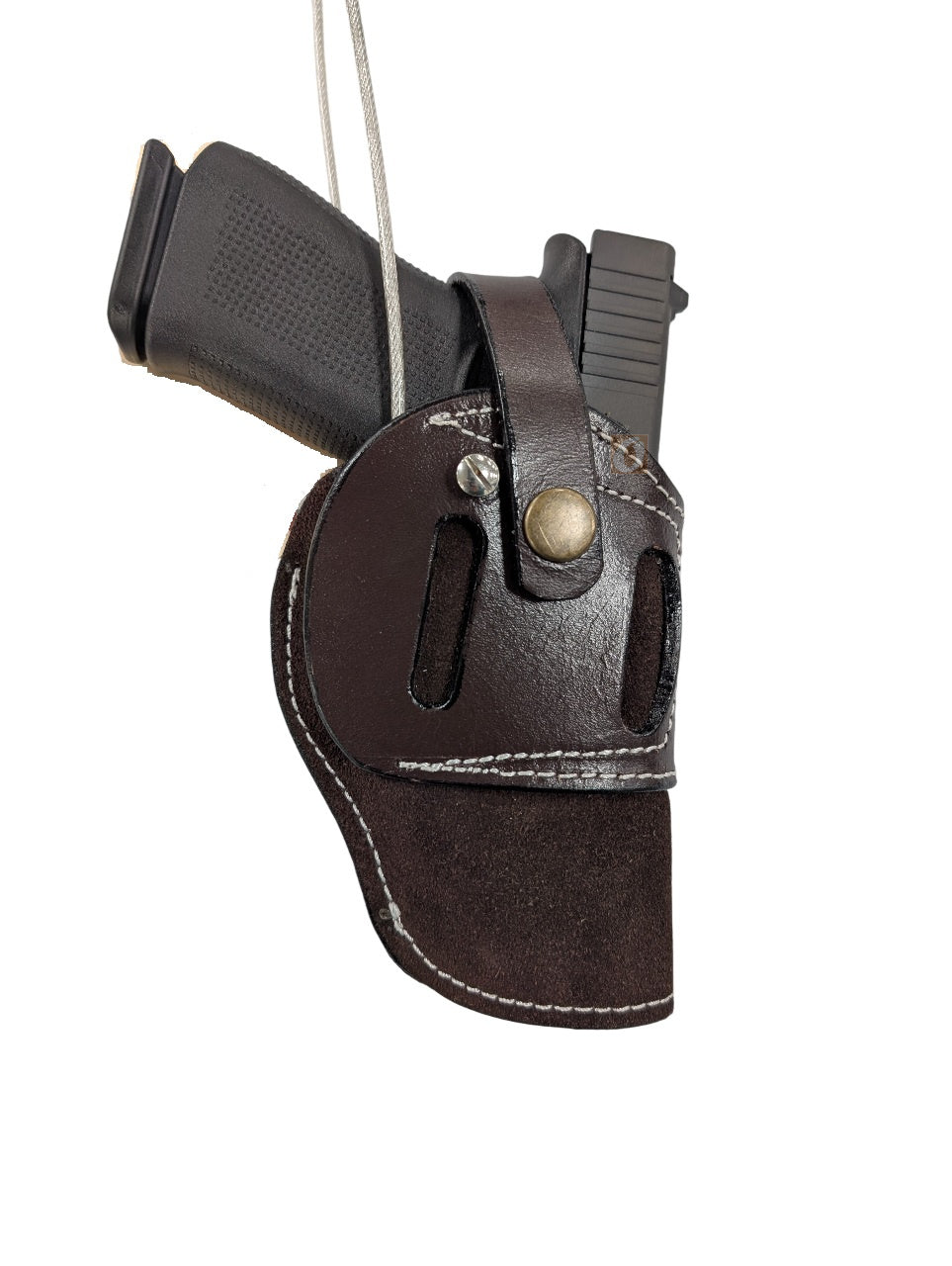 glock 40 suede leather holster front view brown color