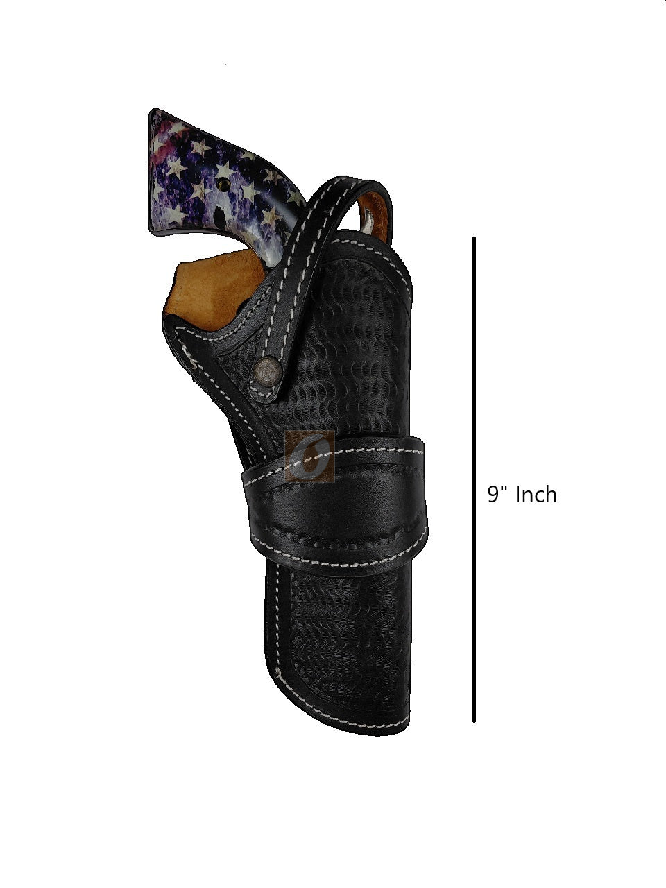 leather holster for heritage rough rider black color wavy tooled front view right handed