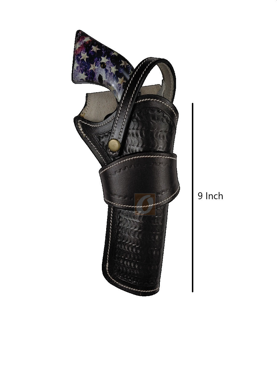 leather holster for heritage rough rider brown color wavy tooled front view right handed