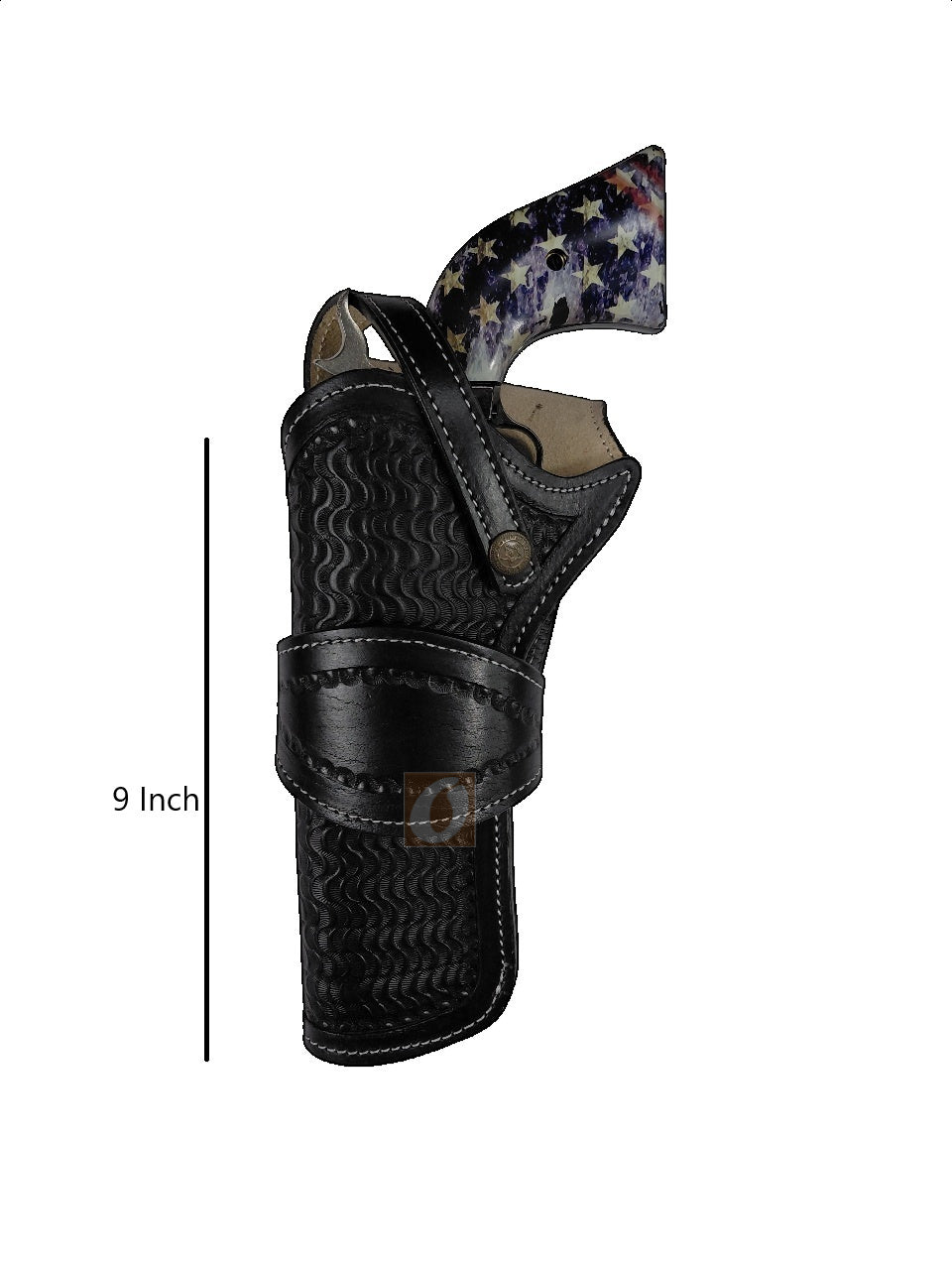 leather holster for heritage rough rider black color wavy tooled front view left handed