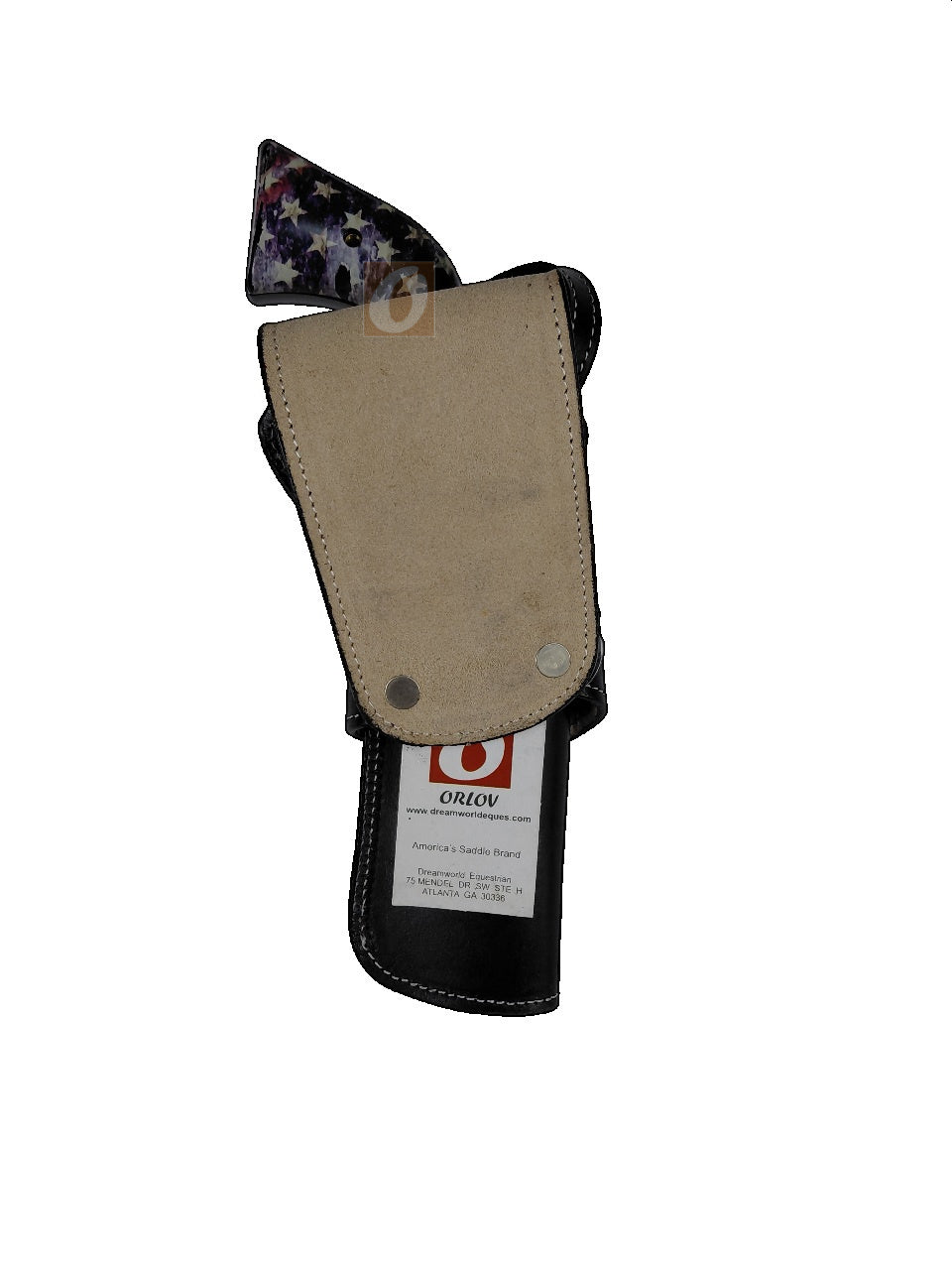 leather holster for heritage rough rider black color wavy tooled back view left handed