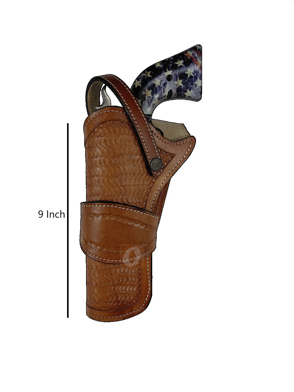 leather holster for heritage rough rider tan color wavy tooled front view