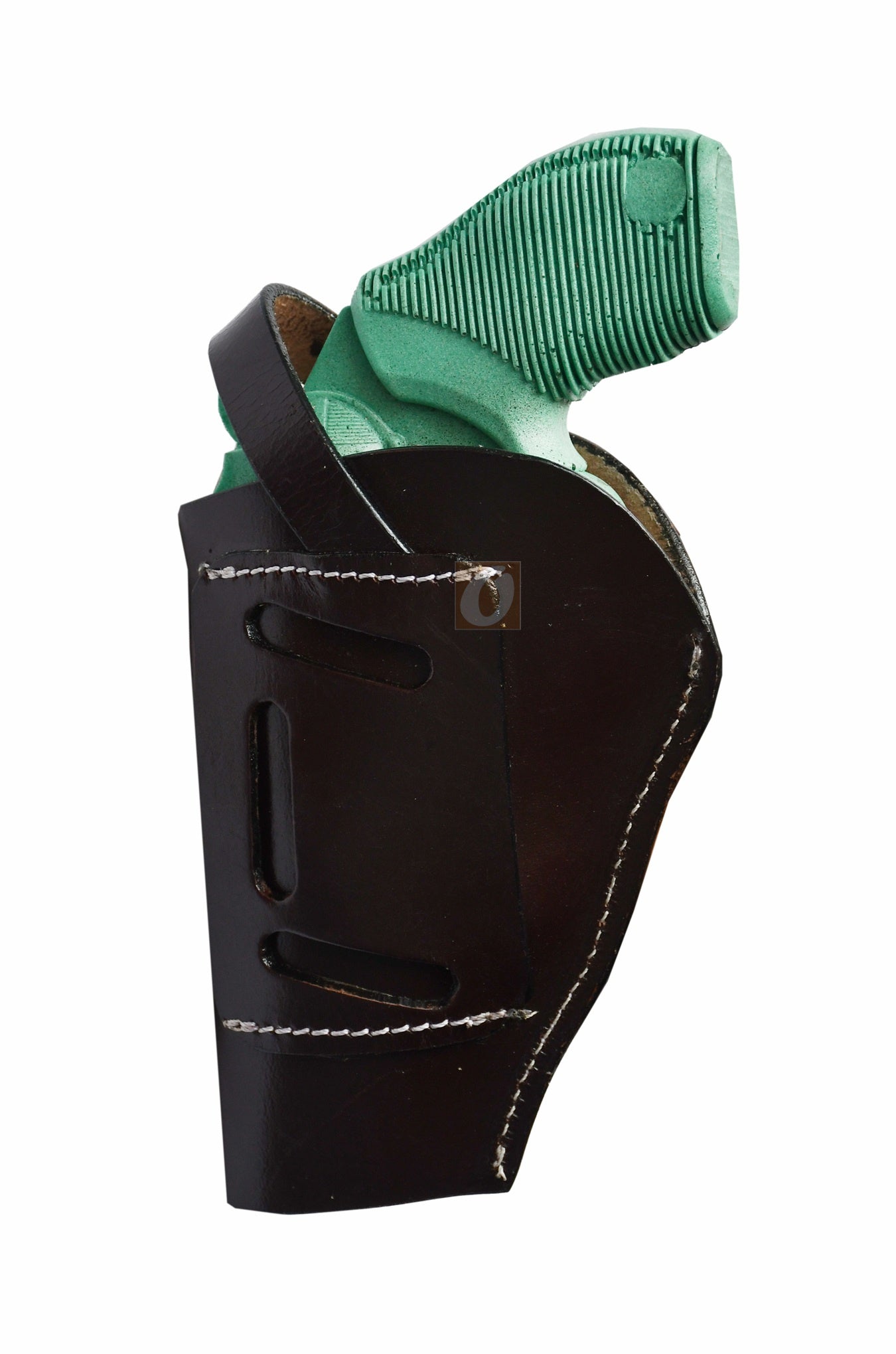 Premium brown leather holster with basket weave tooling for Taurus Judge Defender. This right-handed holster combines secure firearm carry with a classic, rustic Western aesthetic.