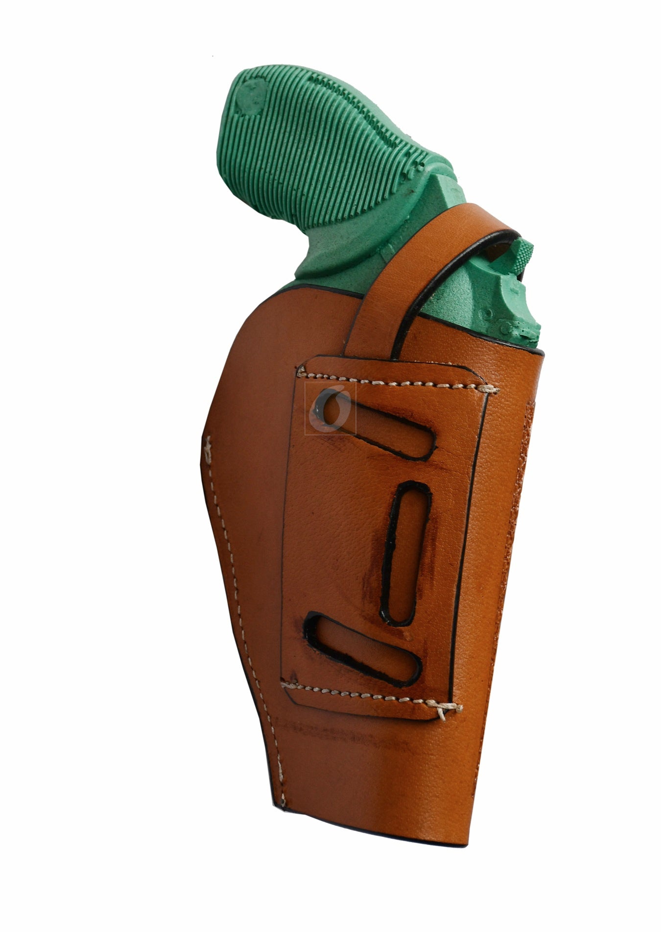 Western-style left-handed tan leather holster featuring detailed basket weave tooling, custom-made for the Taurus Judge Defender. A reliable and stylish holster for firearm enthusiasts.