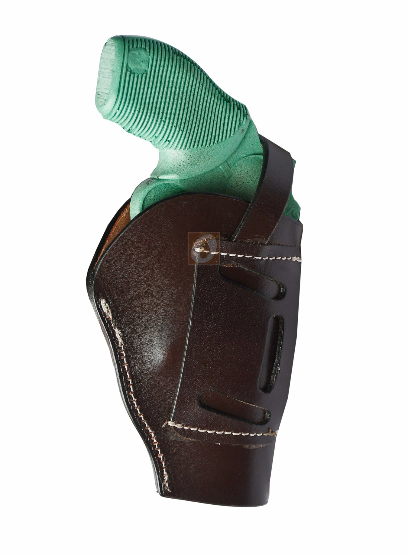 Premium brown leather gun holster with seashell tooling, crafted for left-handed shooters. A perfect blend of Western aesthetics and secure firearm carry.