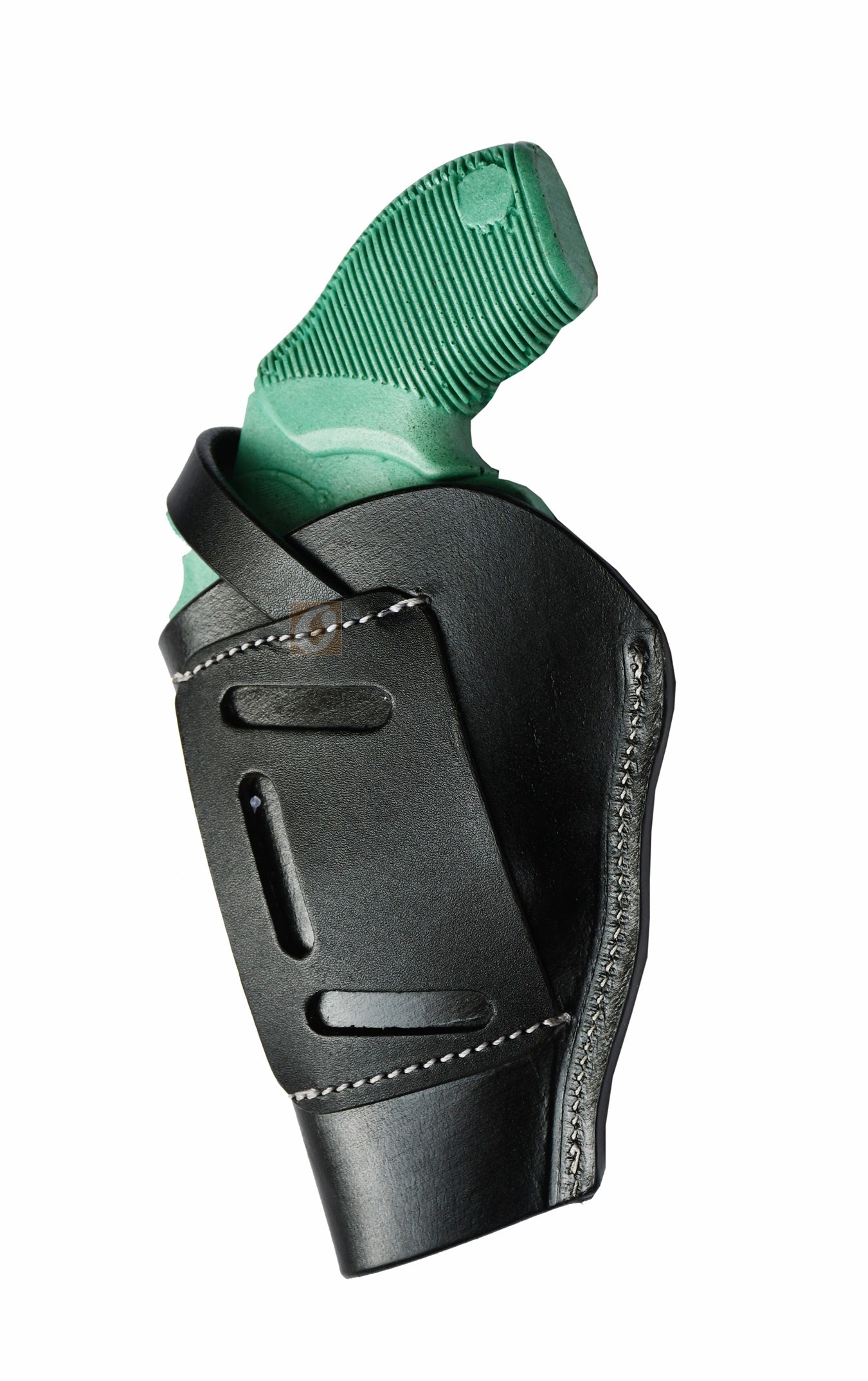 Right-handed black floral tooled OWB leather holster for Taurus Judge 45/410 Public Defender Poly revolvers – handmade Western 3-way carry design, back view.