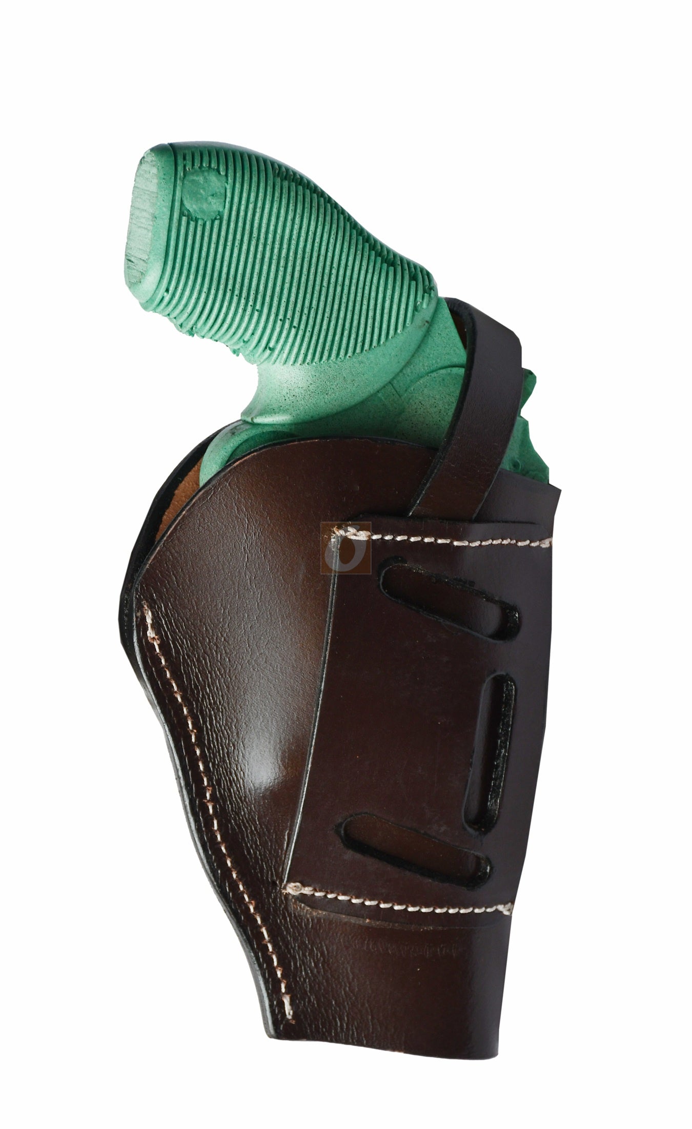Premium brown leather holster with basket weave tooling for Taurus Judge Defender. This left-handed holster provides a perfect fit, blending classic Western craftsmanship with functionality.