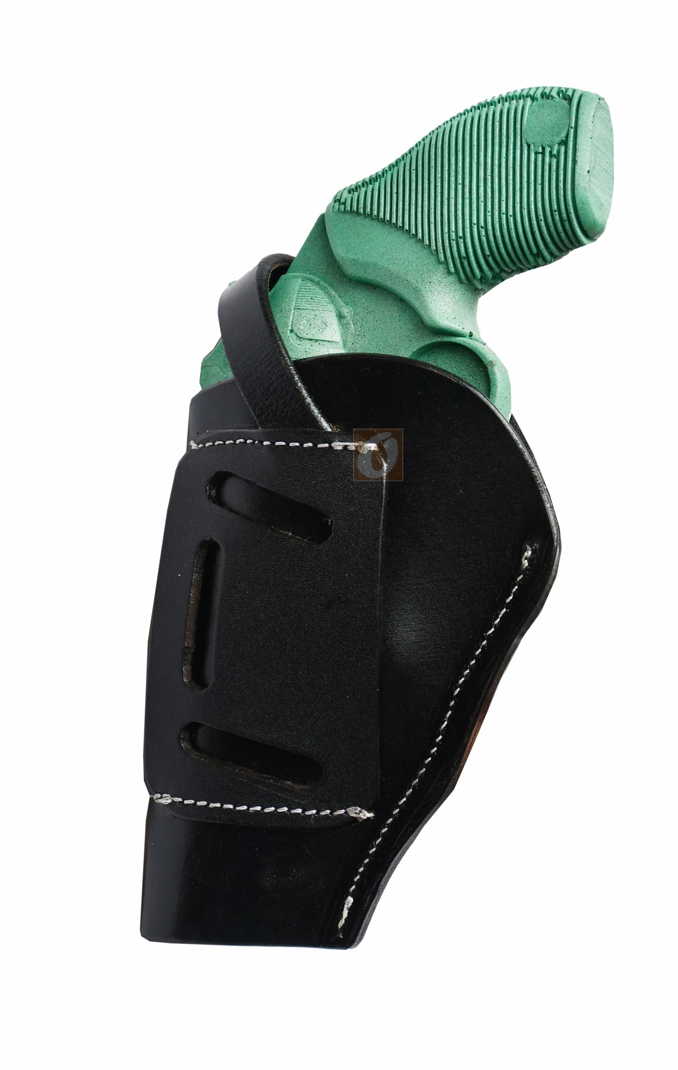 Western-inspired right-handed black leather holster featuring basket weave tooling, tailored for the Taurus Judge Defender. A high-quality, durable holster for secure firearm carry.