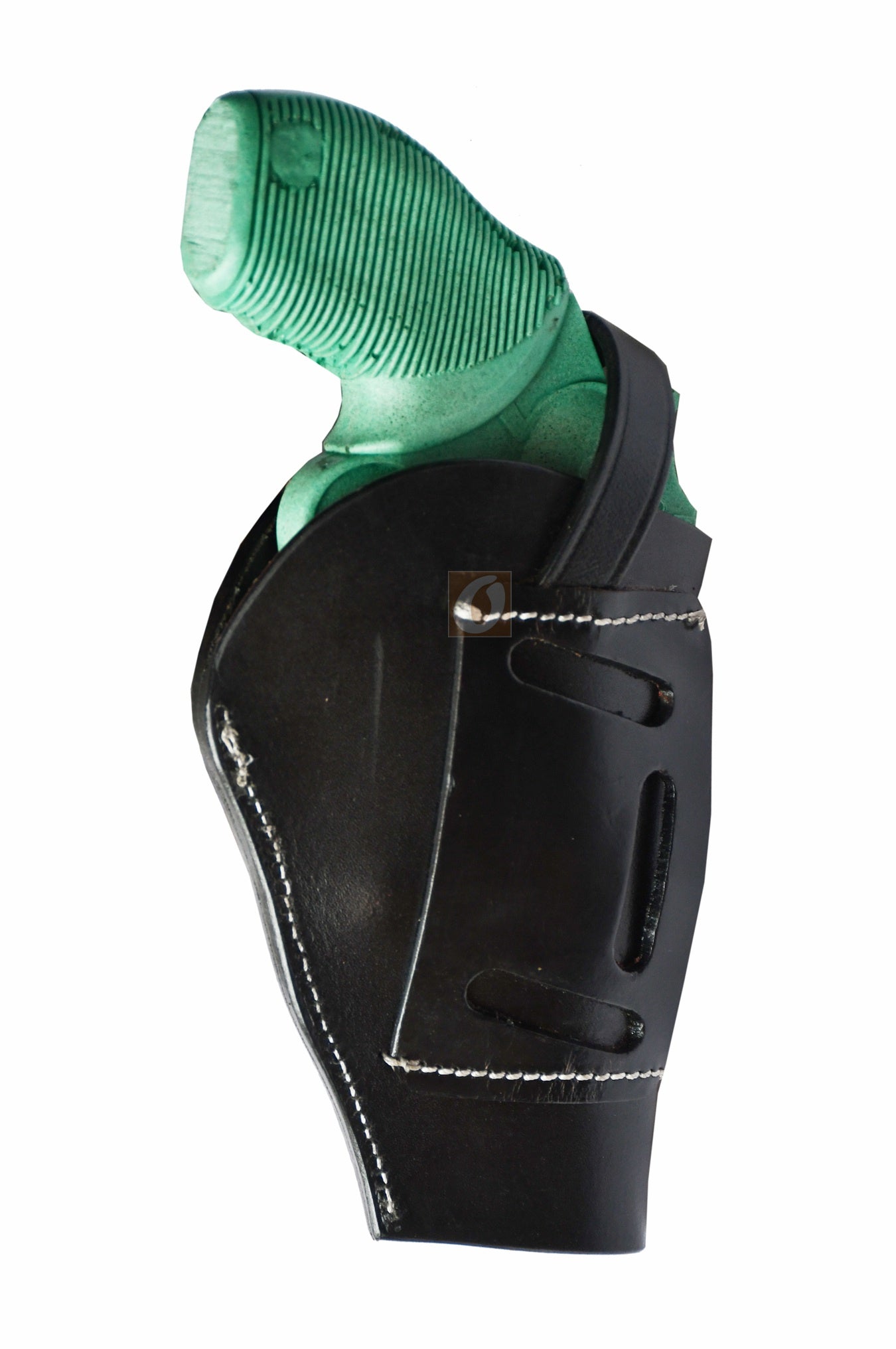 Western-style left-handed black leather holster featuring intricate basket weave tooling, custom-made for the Taurus Judge Defender. A durable and stylish holster for everyday use.