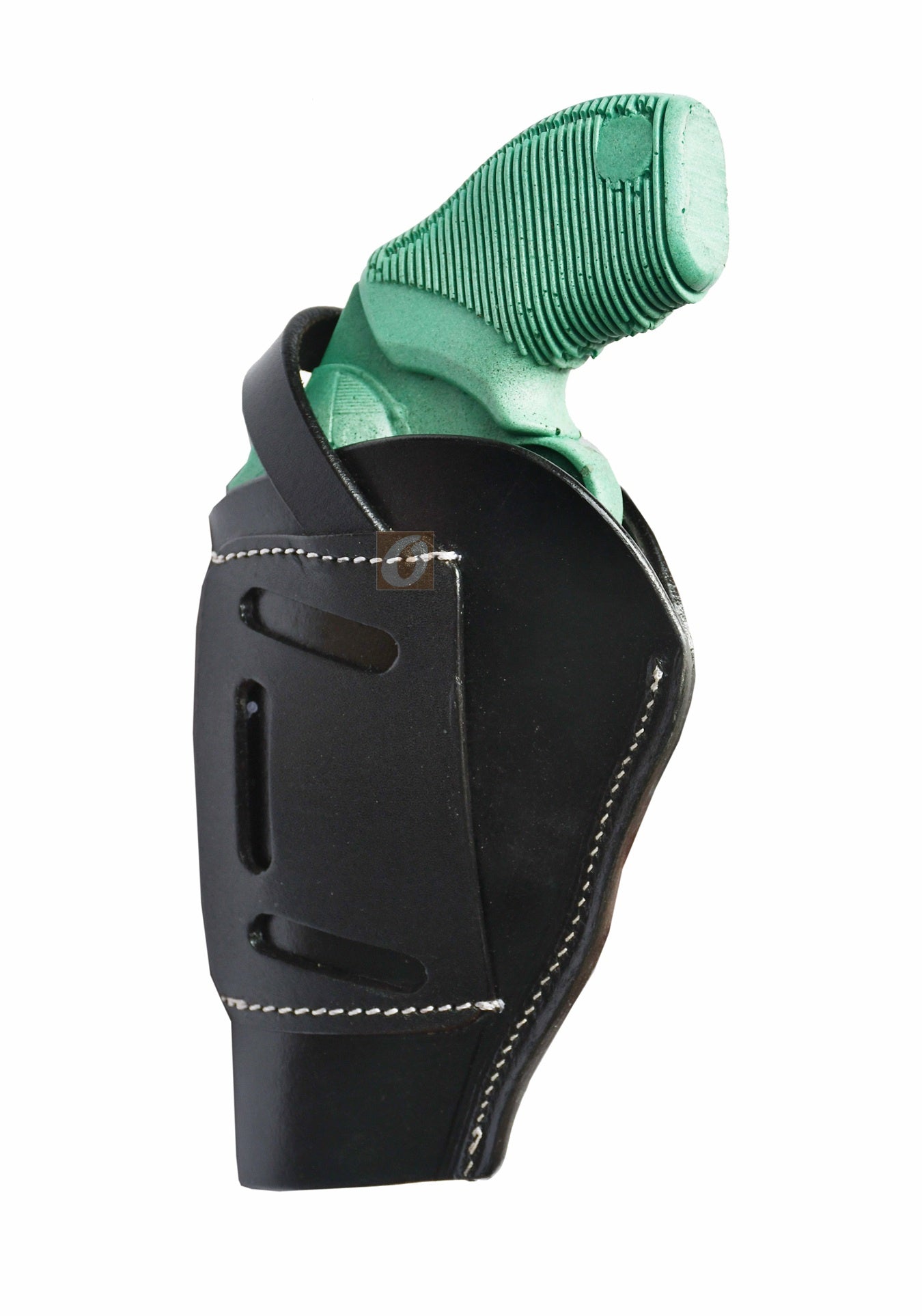 Right-handed black floral tooled OWB leather holster for Taurus Judge 45/410 Public Defender Poly revolvers – handmade Western 3-way carry design, side angle.