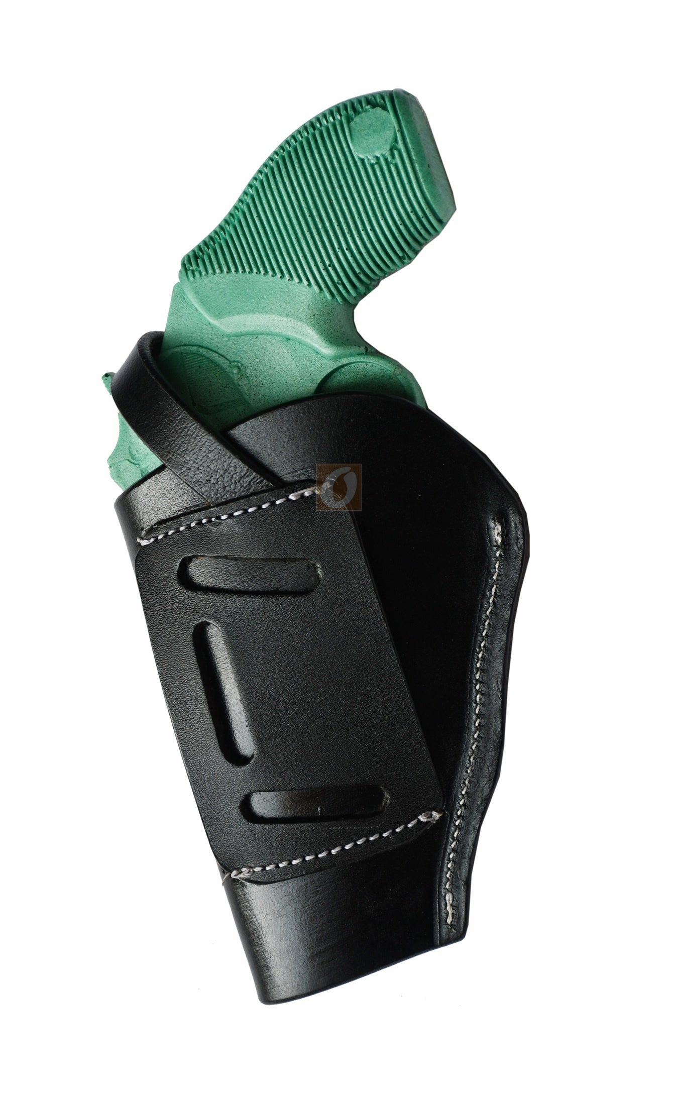 Premium black leather holster with basket weave tooling for Taurus Judge Defender. This right-handed gun holster combines functionality and style, perfect for everyday carry and Western enthusiasts.