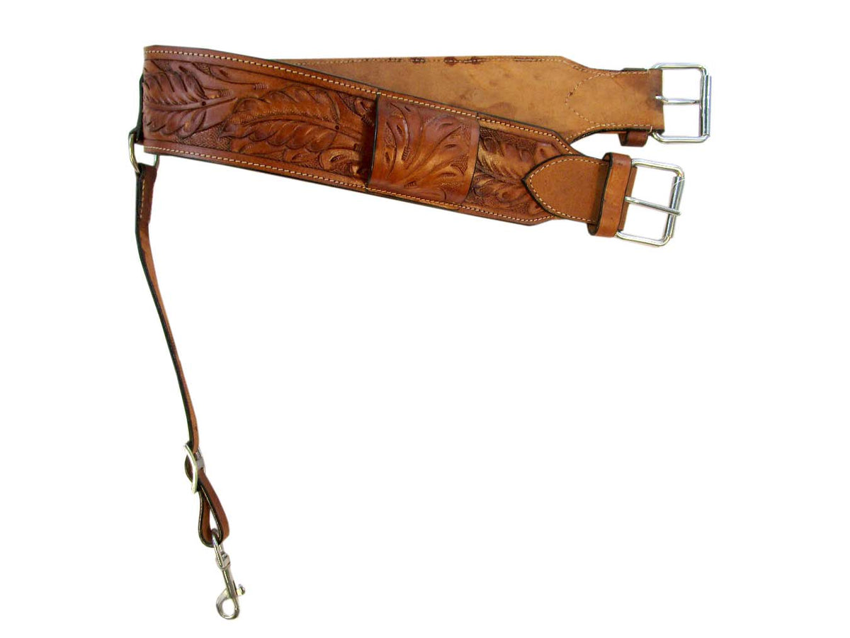 Leather Back Cinch Oak Tooled Rear Cinch Western Horse Girth