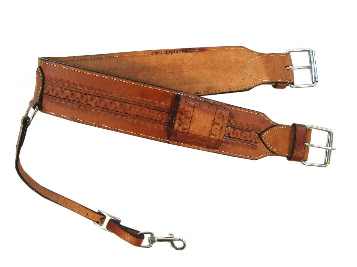 Leather Back Cinch Hand Tooled Rear Cinch Trail Western Horse