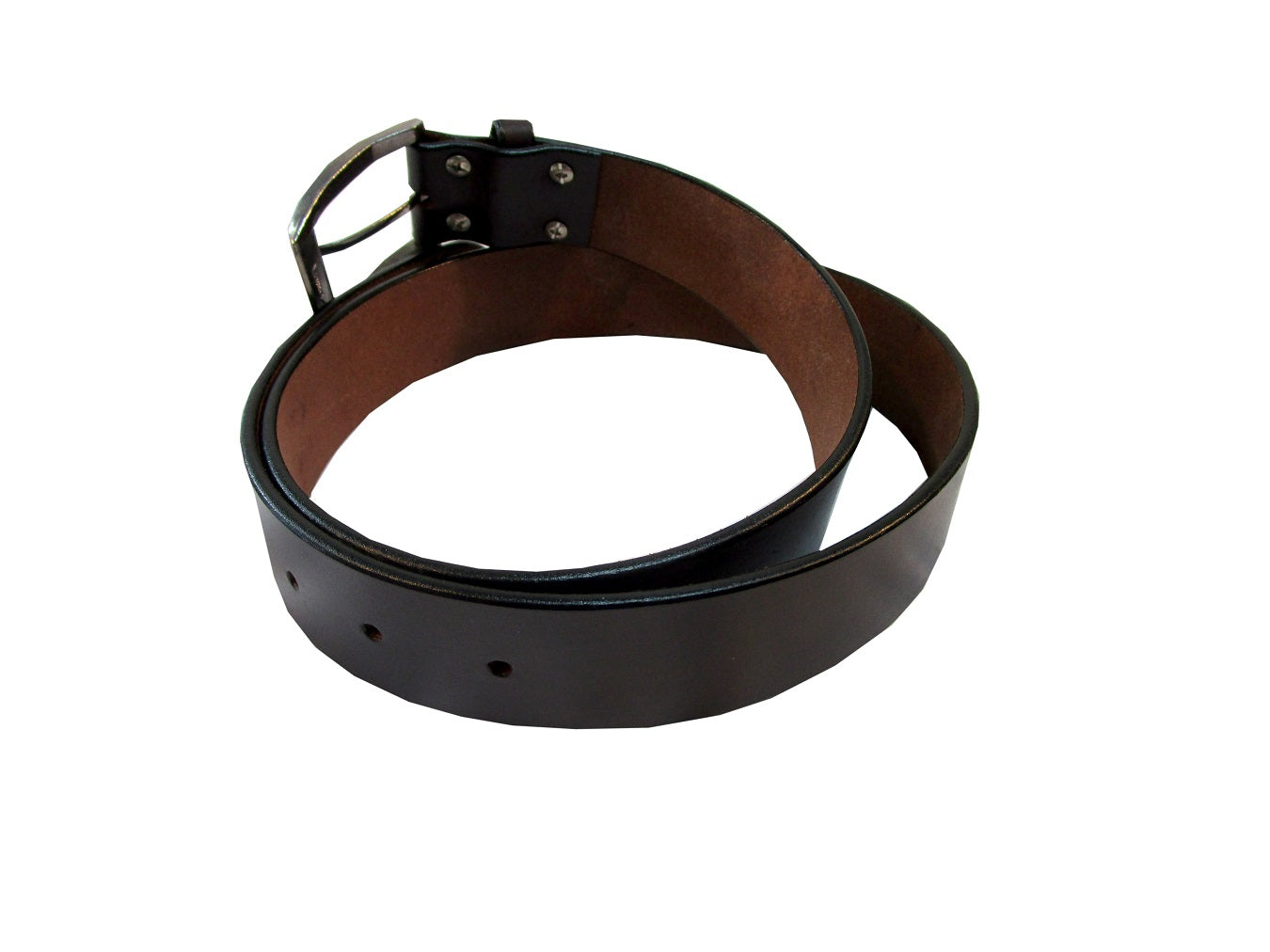 Angled view of brown plain leather belt, perfect for unisex use, offering a classic, durable design suitable for casual, work, or school belt needs.