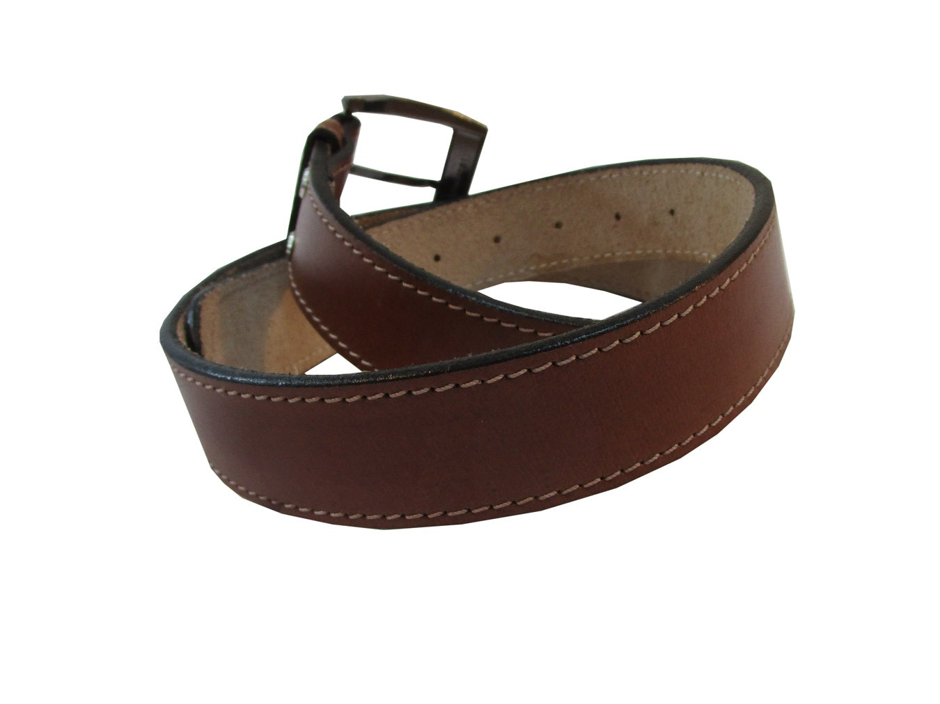 Angled view of plain light brown tan leather belt, offering a sleek, minimalist design, suitable for both casual and formal wear for men and women.