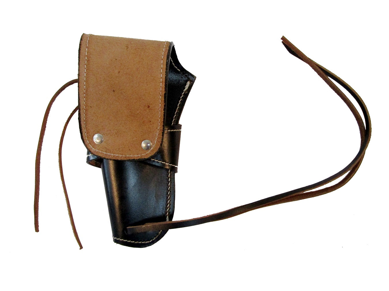 Smooth black leather holster for right-handed users, designed to securely hold revolvers and 1911 pistols. Comfortable, durable, and perfect for concealed carry.