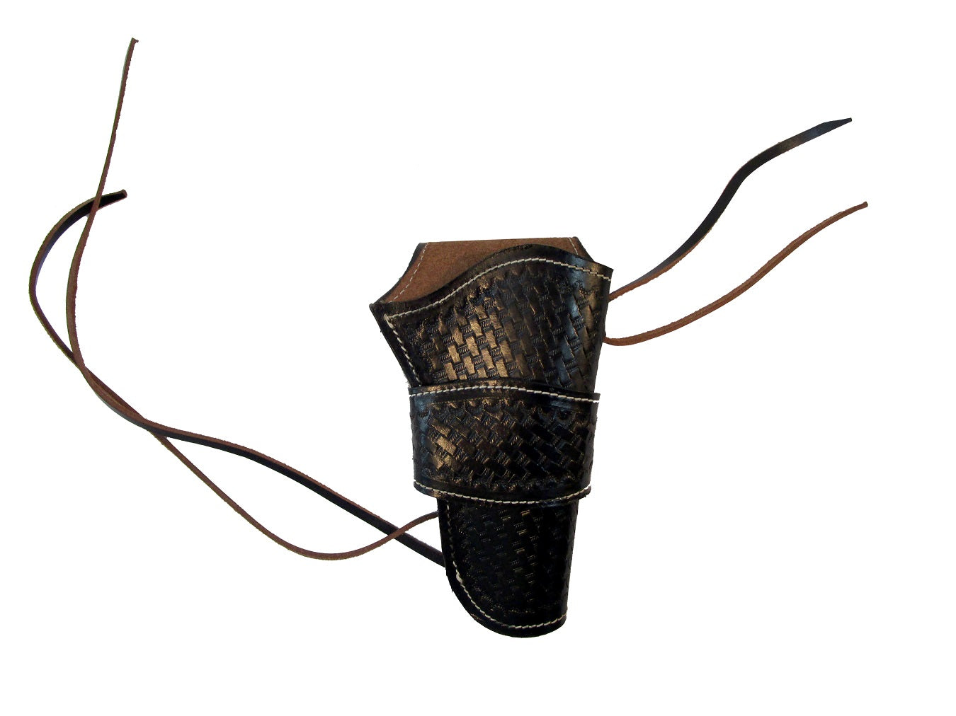 Premium leather holster with intricate basket weave tooling, ideal for securely holding your revolver or 1911 pistol. A functional and stylish holster for everyday carry.