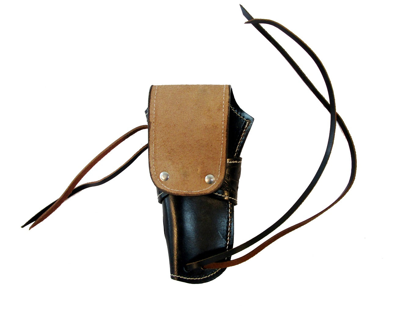 Right hand black leather holster with a floral tooled design, perfect for 1911 and revolver pistols. Offers both style and functionality with a secure and comfortable fit.