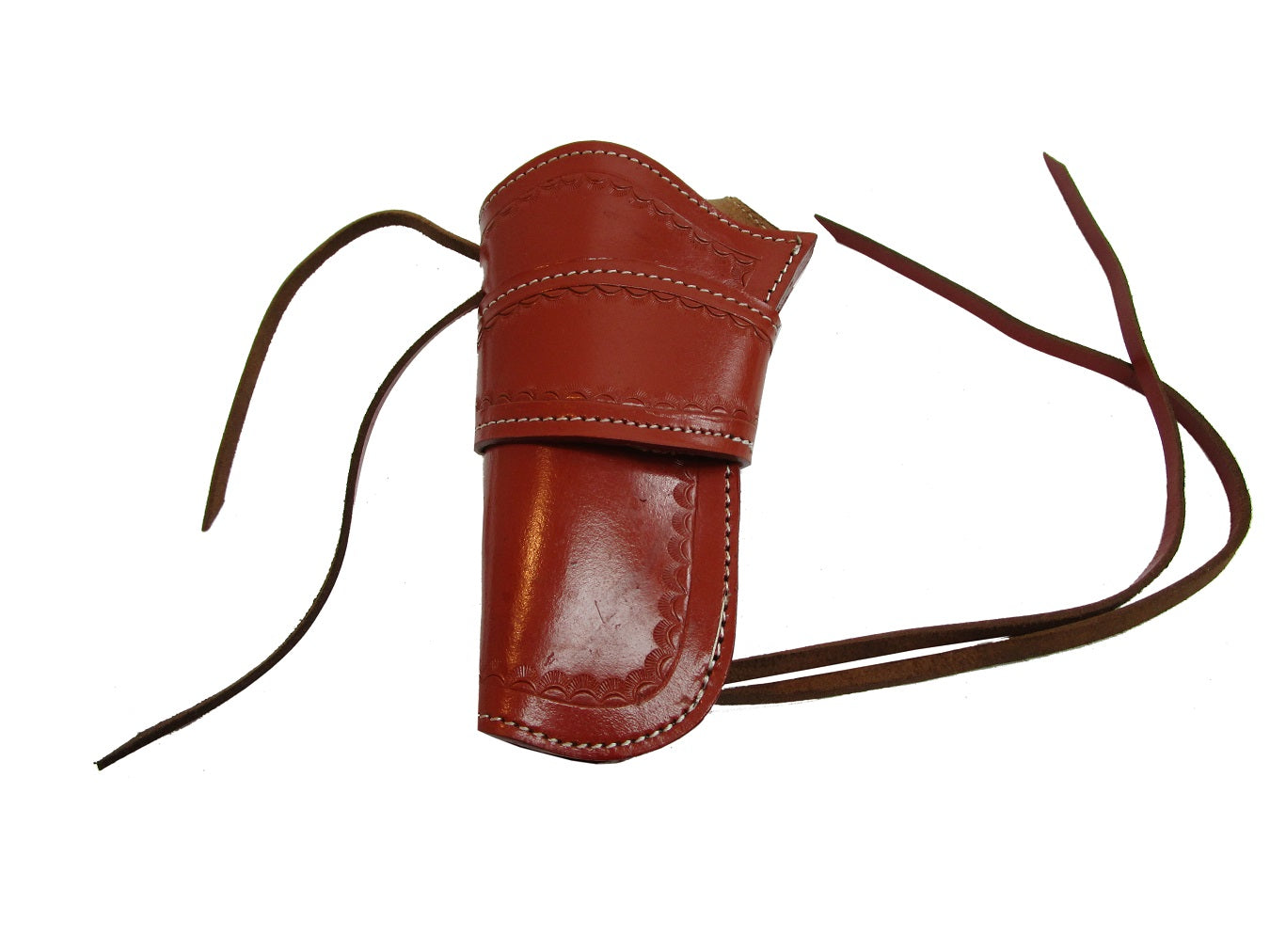 Hand-tooled sea shell design red leather holster – a high-quality holster for revolvers and 1911 handguns, blending craftsmanship and function. left handed