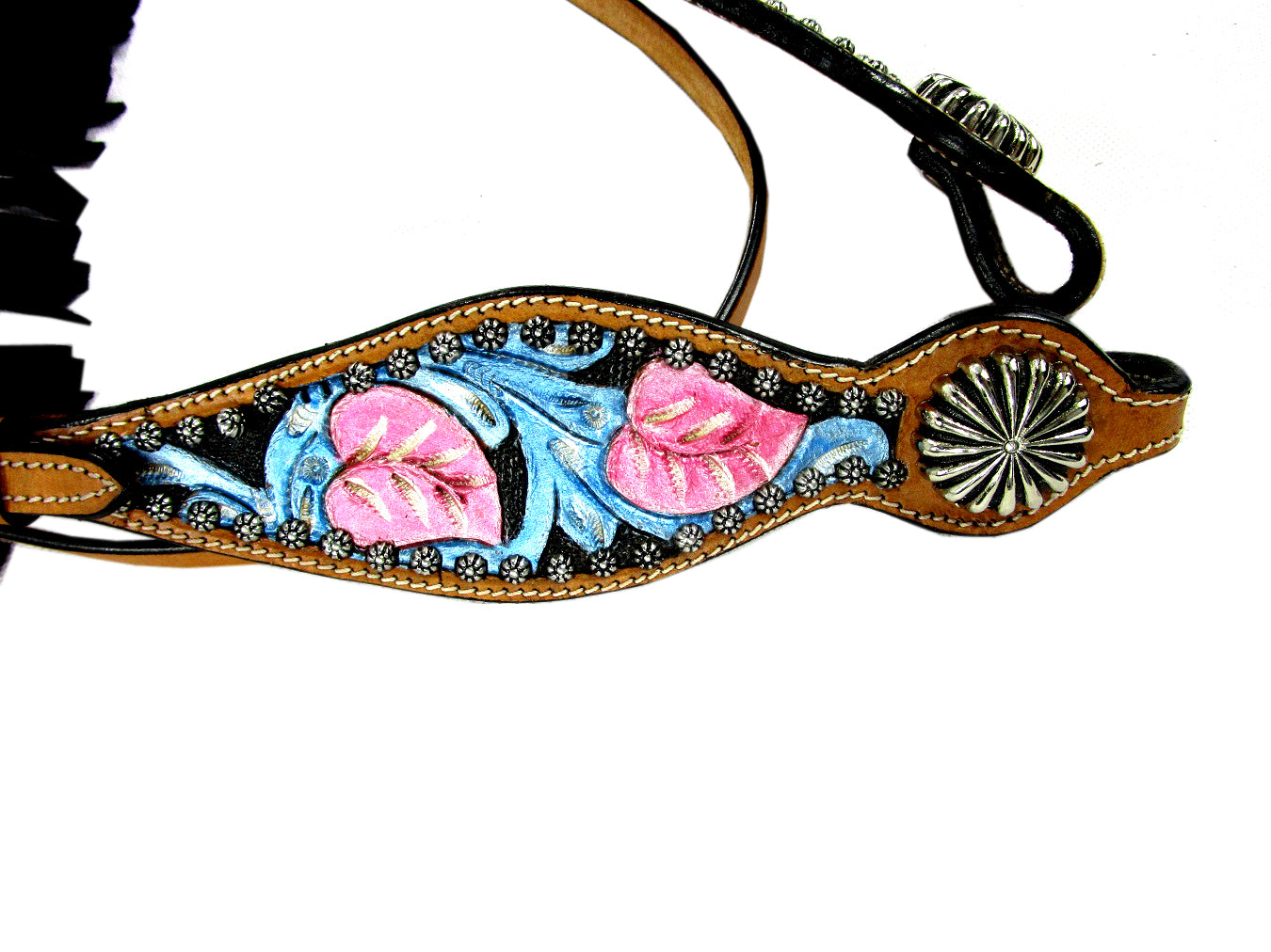 Western Headstall Breast Collar Set Black Fringe Show Trail Tooled