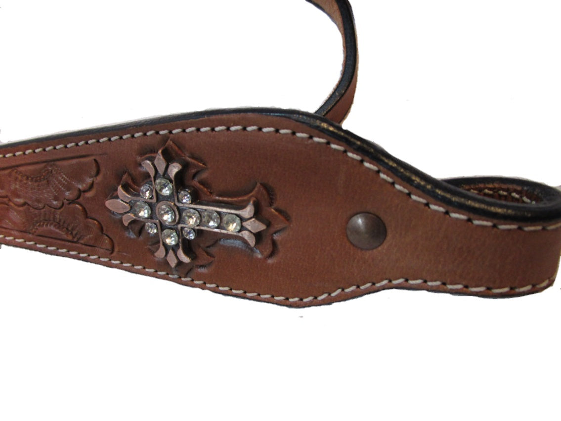 Western Headstall Breast Collar Set Copper Cross Studded Trail Barrel