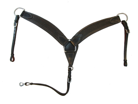 Heavy Western Horse Breast Collar Padded Black Leather Basket Weave