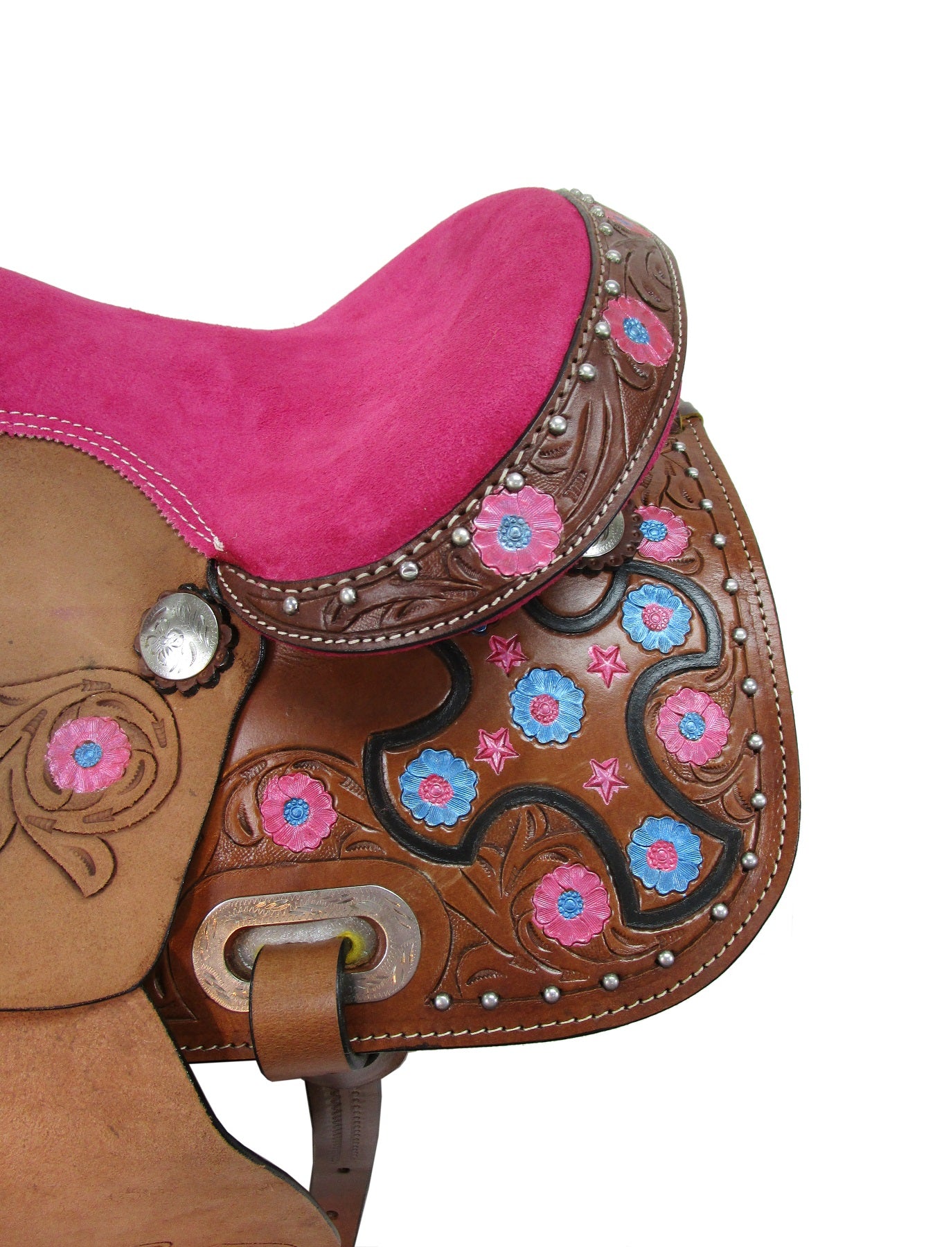 10 12 13 Youth Kids Western Show Barrel Saddle Cross Tooled Leather