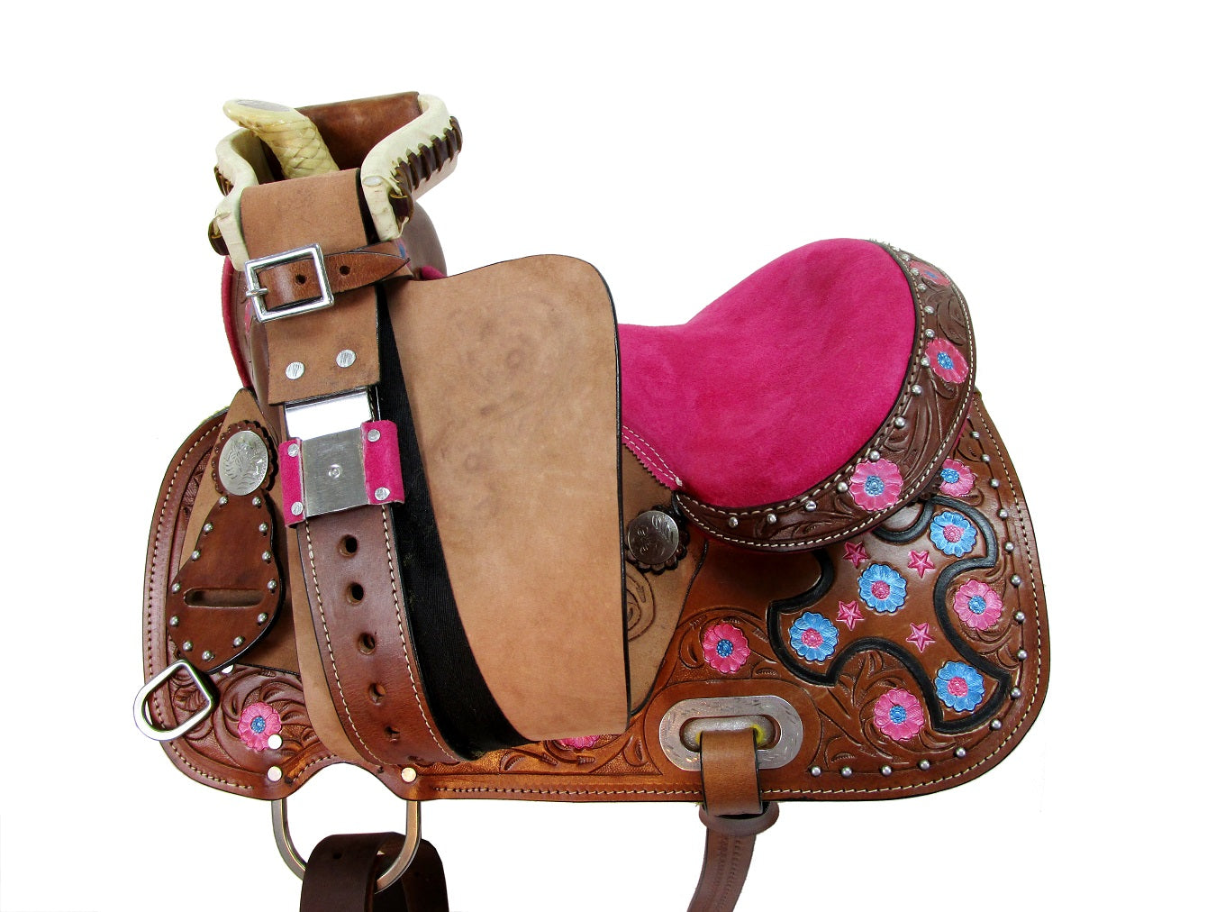 10 12 13 Youth Kids Western Show Barrel Saddle Cross Tooled Leather