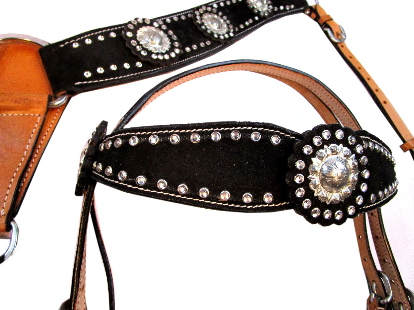 Show Event Trail Black Western Headstall Breast Collar Set