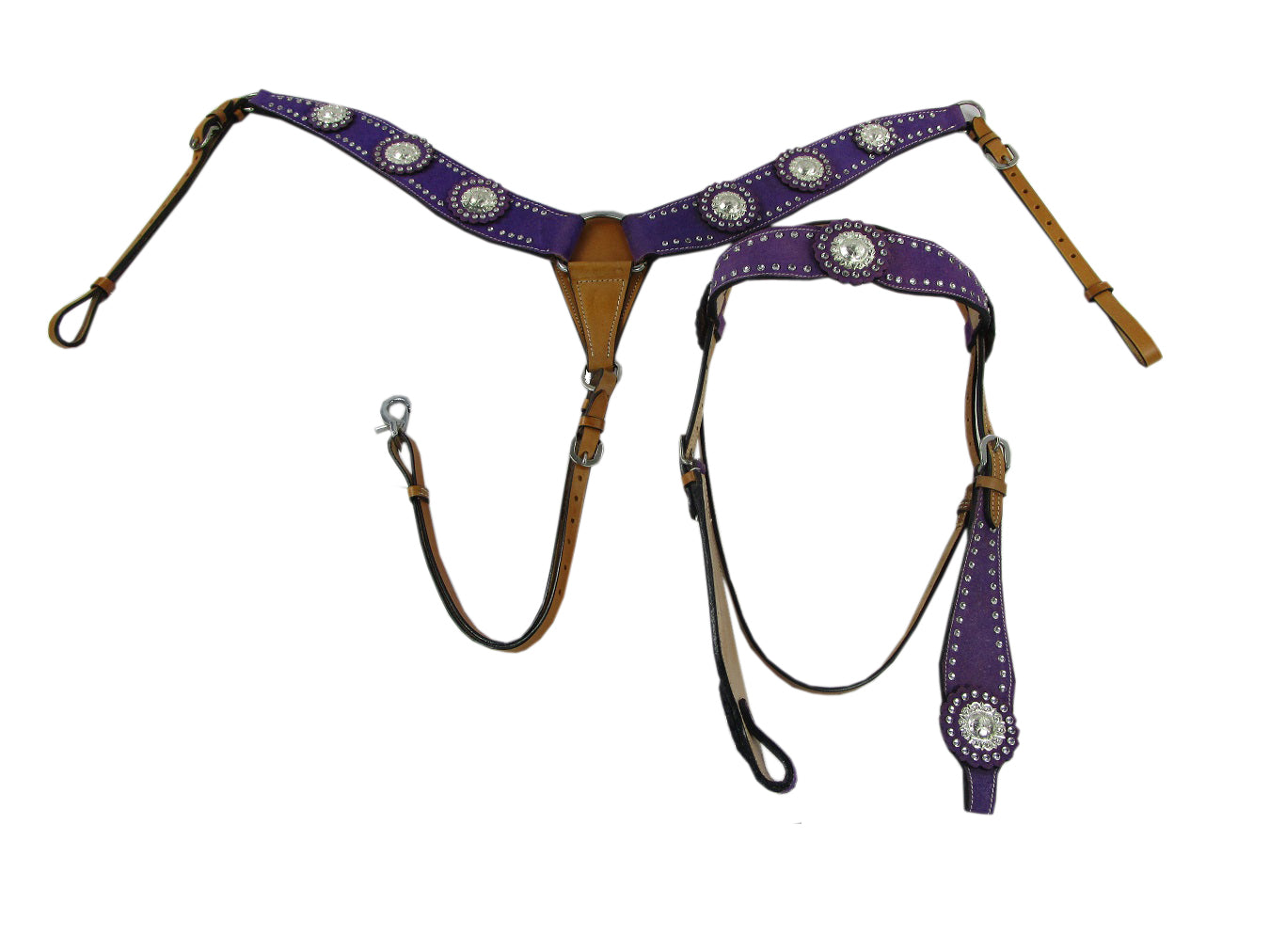 Purple Show Event Trail Western Headstall Breast Collar Set