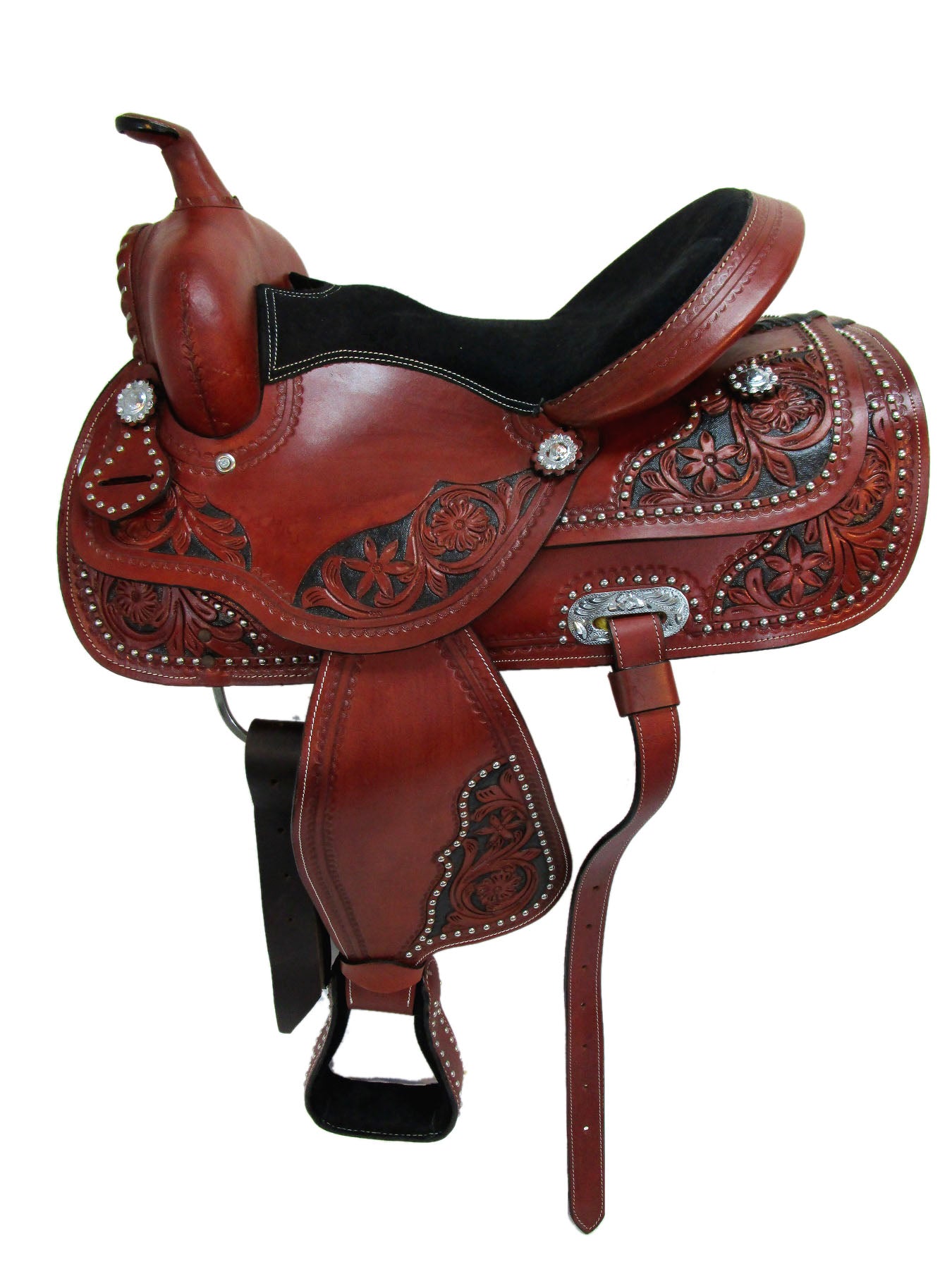Western Saddle Trail Horse Barrel Racing 15 16 17 Tack de cuero con herramientas