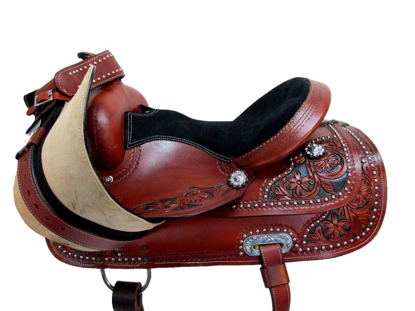 Western Saddle Trail Horse Barrel Racing 15 16 17 Tack de cuero con herramientas