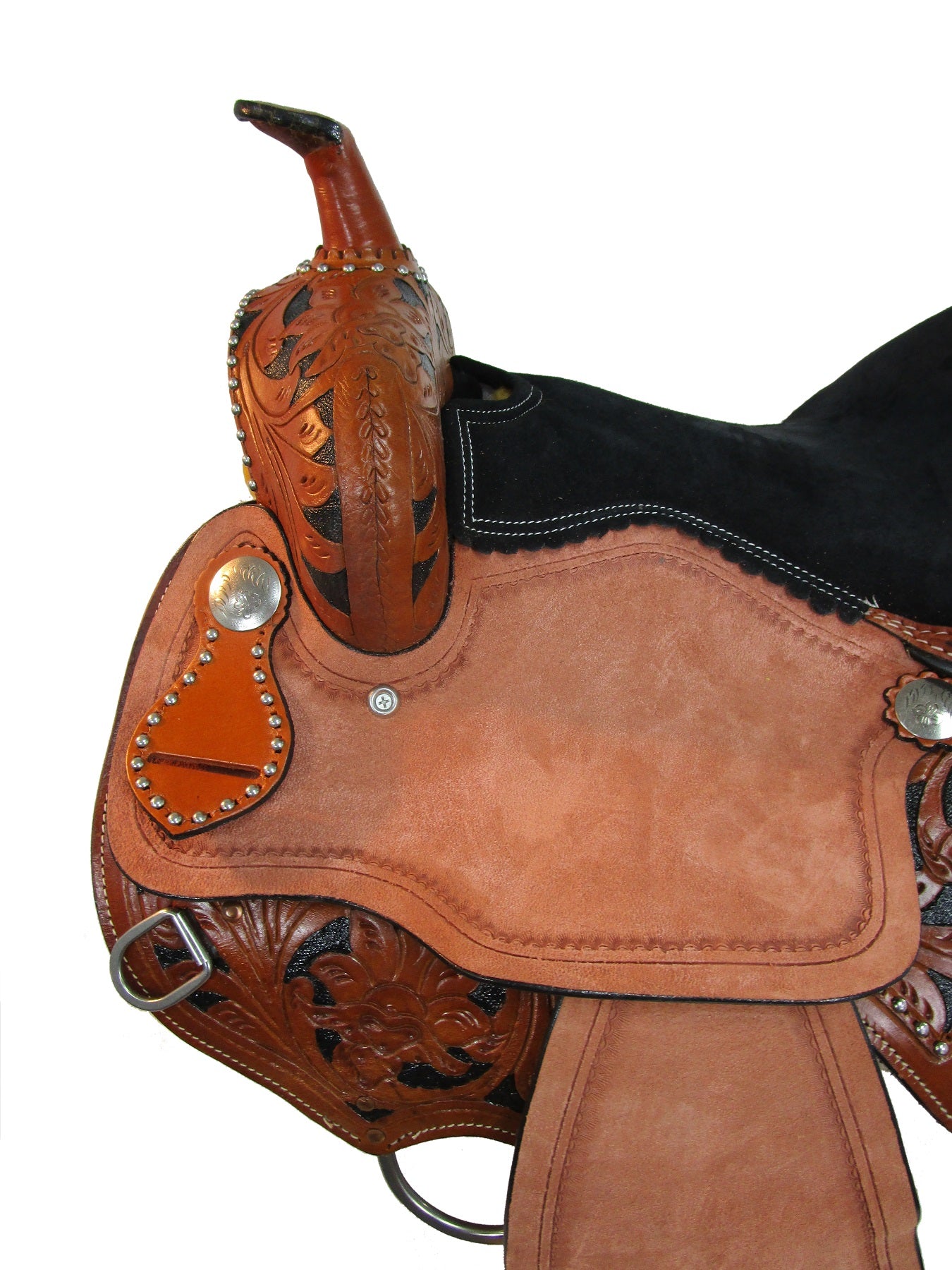 15 16 17 Western Barrel Saddle Show Trail Black Tooled Leather Tack