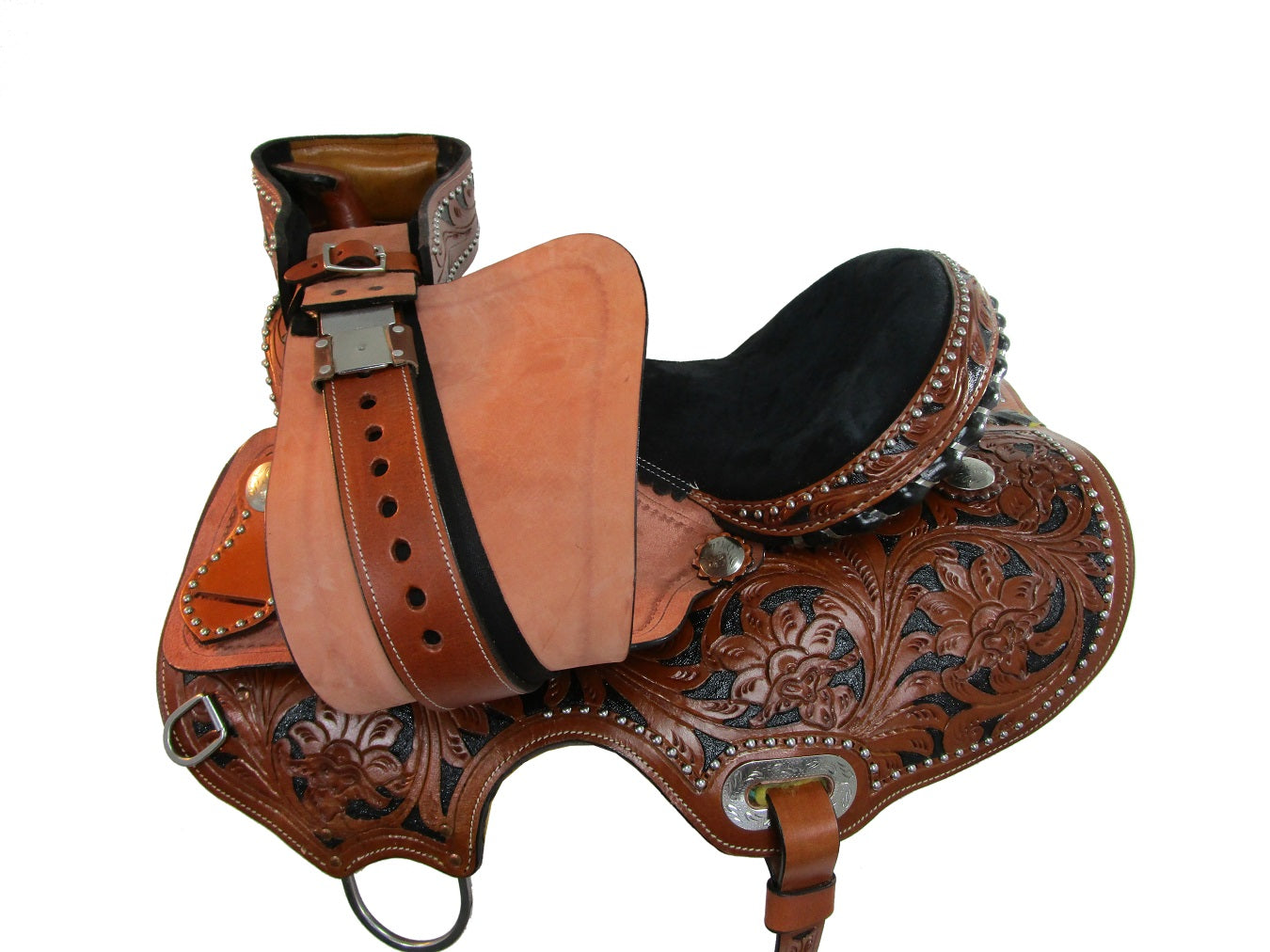 15 16 17 Western Barrel Saddle Show Trail Black Tooled Leather Tack