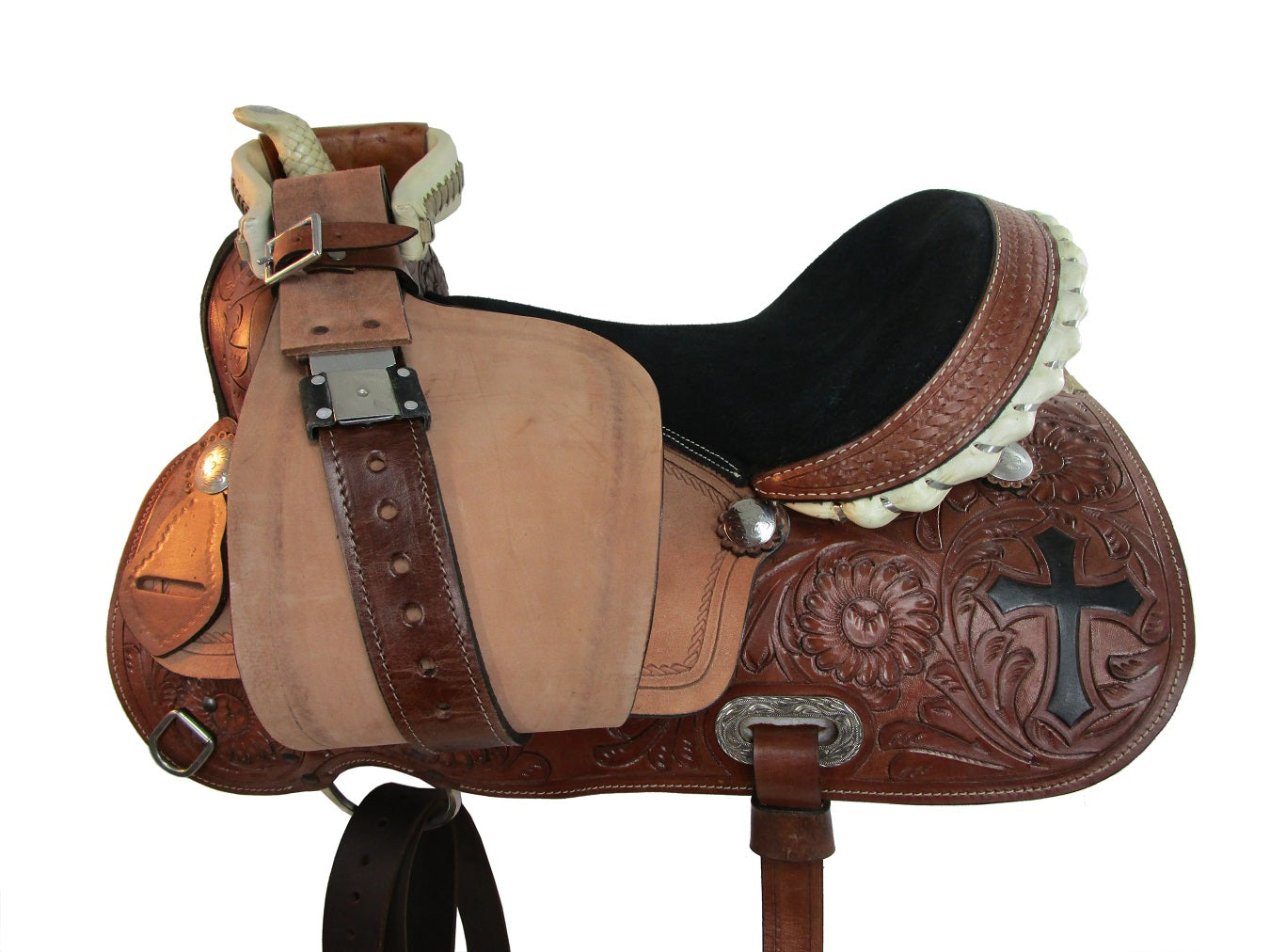 Barrel Racing Western Trail Saddle Cross Tooled Pleasure Tack 16 15
