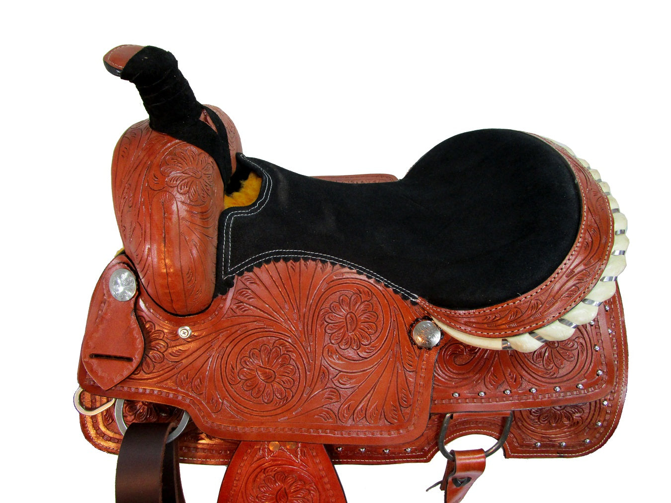 15 16 17 Silver Studded Floral Tooled Trail Ranch Roping Western Saddle