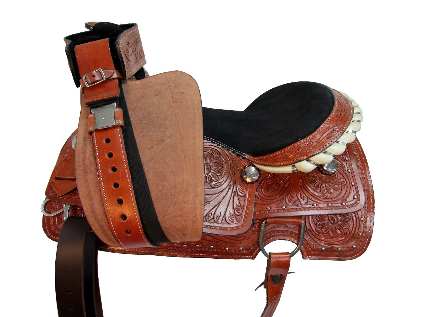 15 16 17 Silver Studded Floral Tooled Trail Ranch Roping Western Saddle