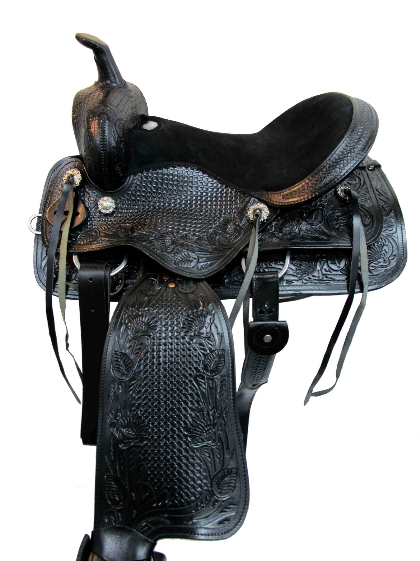 Western Saddle Barrel Racing Trail Horse Leather Black Tack Set 15 16 17 18