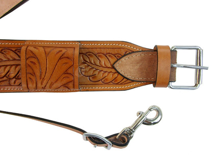 Leather Back Cinch Oak Tooled Rear Cinch Western Horse Girth