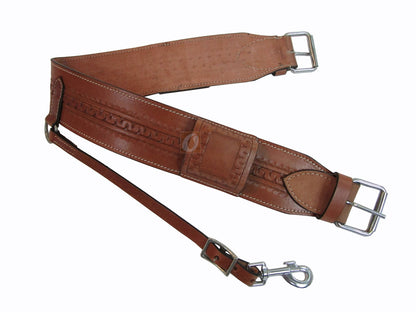 Leather Back Cinch Hand Tooled Rear Cinch Trail Western Horse Girth