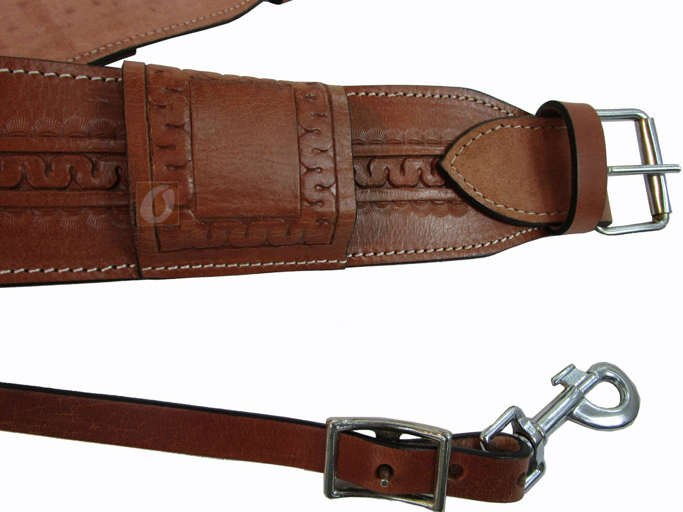 Leather Back Cinch Hand Tooled Rear Cinch Trail Western Horse Girth